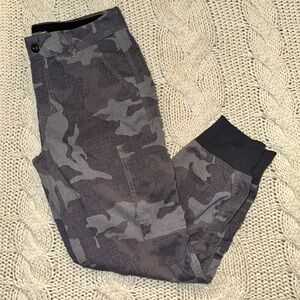 Prana women's Sky Canyon jogger cargo pants in a gray camouflage